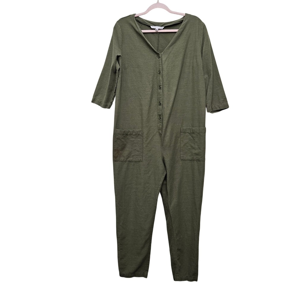 The Nines by Hatch Jumpsuit Womens Small Olive Green Button Front Cotton Blend